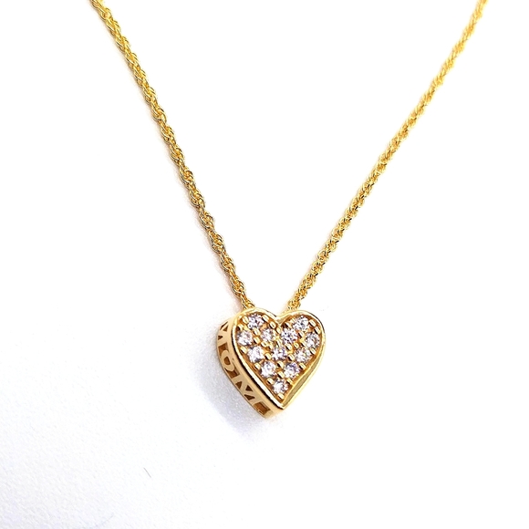 14K Gold Plated Sterling Silver Pave Cubic Zirconia Heart "MOM" Necklace .925 - Picture 2 of 5